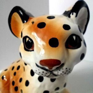 Vintage Shafford Ceramic Leopard Cat Cub Figurine Glaze Finish Japan 6”